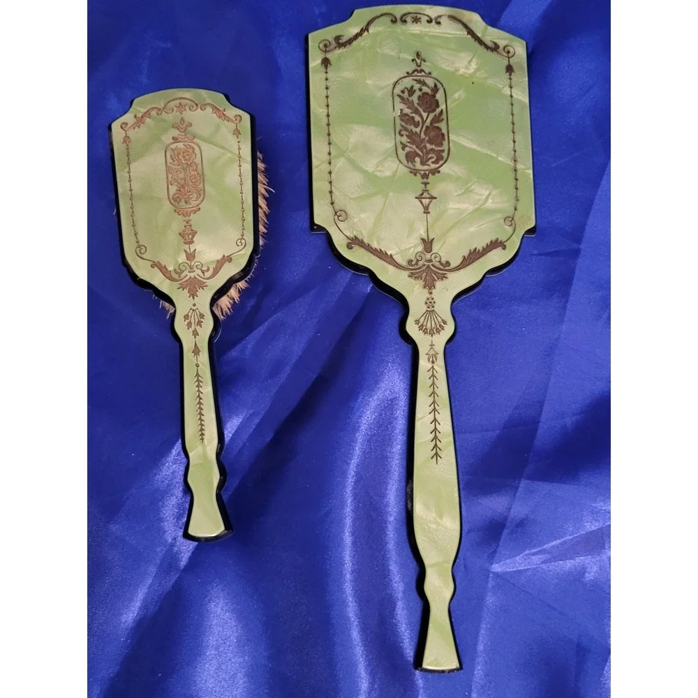 Art Nouveau Celluloid Brush and Mirror